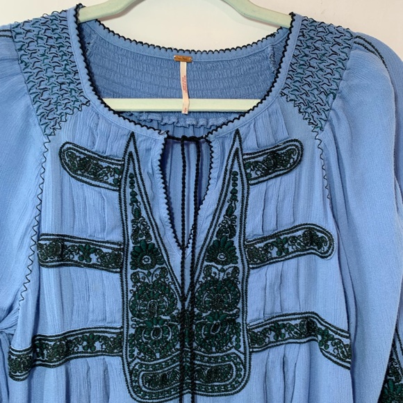 Free People Wind Willow Embroidery Blue Dress - Picture 7 of 12
